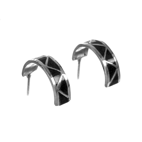 Navajo Sterling Silver Onyx Post Hoop Earrings NX11515